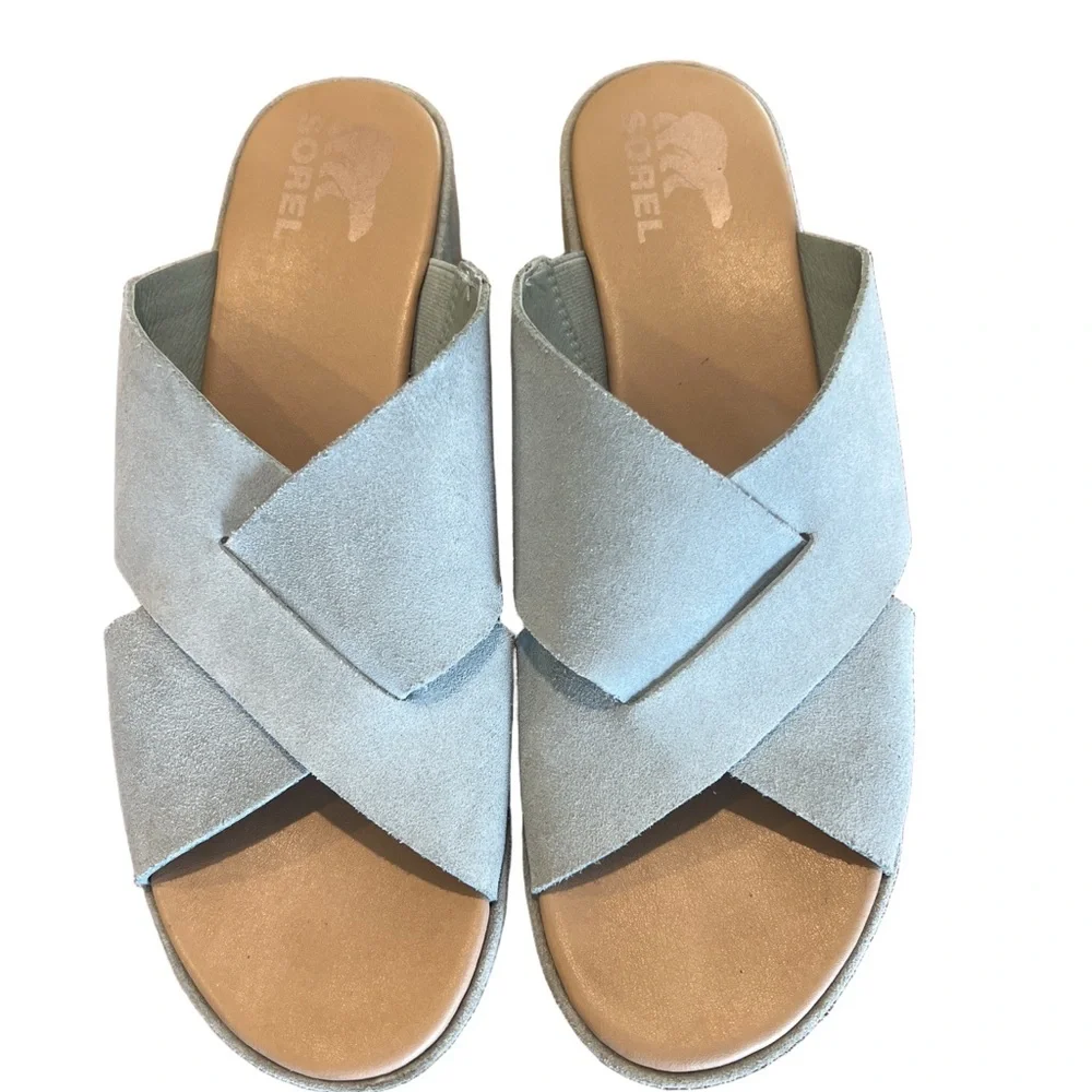 Sorel Cameron Flattorm Mule In Crushed Blue, Sea Salt